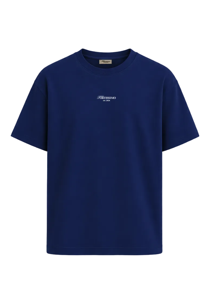 Blue t-shirt with a small white logo on a transparent background