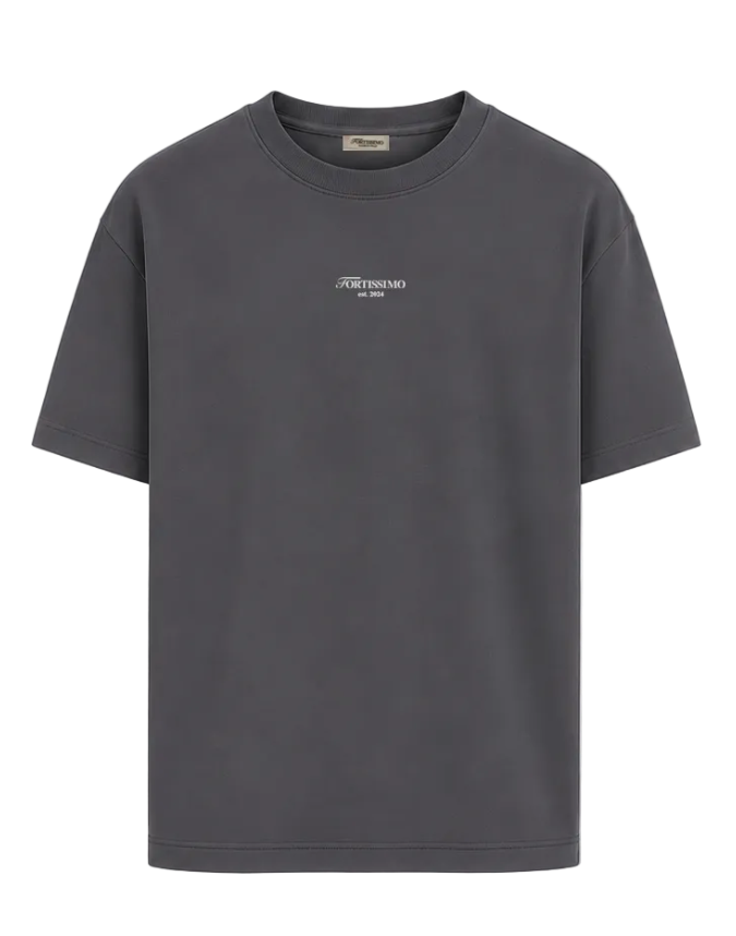 Gray t-shirt with a logo on a transparent background